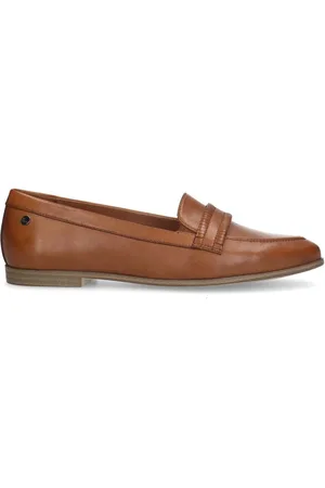 Manfield Schoenen, Dames, Bruin, 39 EU, Leer, Cognac Leren Loafers