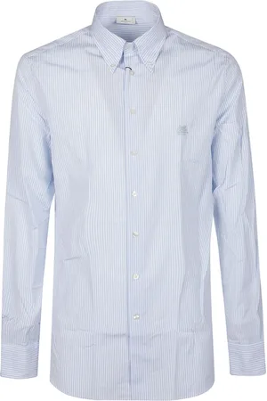 Etro Overhemden, Heren, Blauw, S, Linnen, Logo Slim Shirt