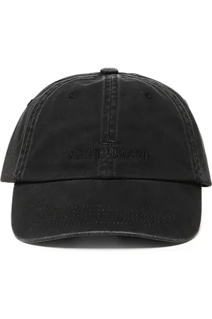 Stone Island Accessoires, Heren, Zwart, ONE Size, Katoen, Zwarte Katoenen Gabardine Geborduurde Hoed