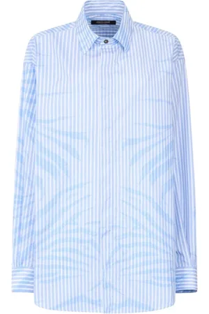 Roberto Cavalli Overhemden, Heren, Blauw, XL, Katoen, Shirt met Zebraprint en Strepen