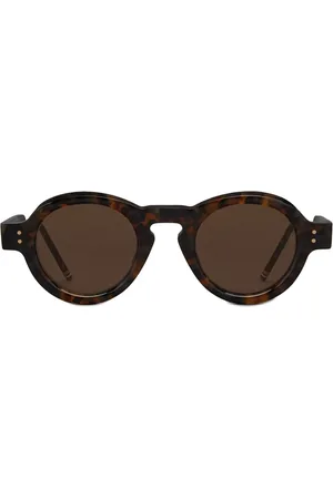Thom Browne Accessoires, Heren, Bruin, ONE Size, Ronde Tokyo Tortoise Zonnebril