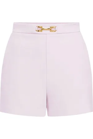 Elisabetta Franchi Korte broeken, Dames, Roze, M, Polyester, Goldkleurige metalen details Flap Button Shorts