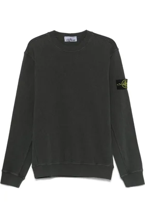 Stone Island Sweatshirts & Hoodies, Heren, Grijs, XL, Katoen, Grijze Ribgebreide Sweater met Badge