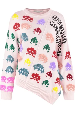 Stella McCartney Truien, Dames, Roze, S, Katoen, Gamer intarsia trui met asymmetrische zoom