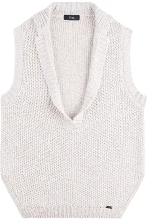 FAY Truien, Dames, Wit, M, Katoen, Gilet in katoen en lurex