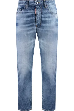 Dsquared2 Jeans, Heren, Blauw, S, Katoen, Distressed 5-Pocket Jeans met Leren Logo
