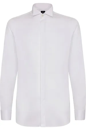Boggi Milano Overhemden, Heren, Wit, 5Xl, Katoen, Slim Fit Katoen Satijnen Overhemd