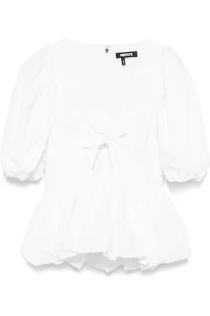 ROTATE Blouses & Shirts, Dames, Wit, M, Katoen, Witte V-hals Pofmouw Shirt