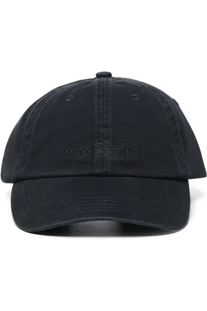 Stone Island Accessoires, Heren, Zwart, ONE Size, Katoen, Zwarte Katoenen Gabardine Geborduurde Hoed