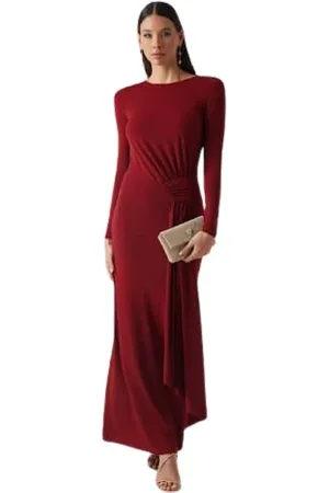 Guess Kleedjes, Dames, Rood, L, Jurk met lange mouwen en open rug met ketting