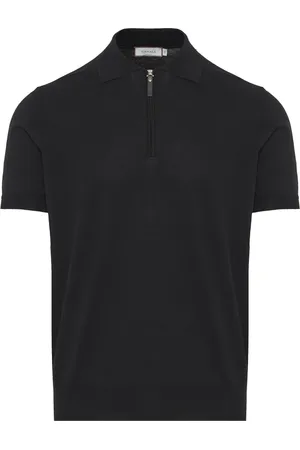 CANALI Tops, Heren, Zwart, L, Katoen, Polo Shirt met Rits