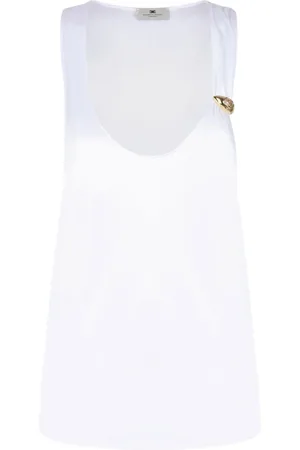 Elisabetta Franchi Tops, Dames, Wit, M, Glanzende mouwloze top met juweeldetail