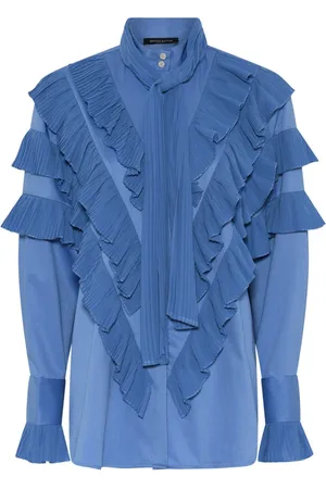 Bruuns Bazaar Blouses & Shirts, Dames, Blauw, XS, Katoen, Geplooide blouse met strik in de hals