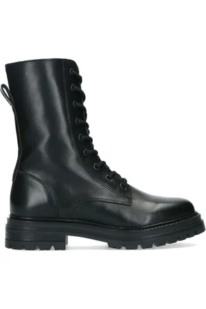 Manfield Schoenen, Dames, Zwart, 41 EU, Leer, Zwarte Biker Boots met Veters
