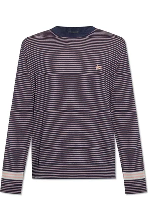 Etro Truien, Heren, Blauw, M, Katoen, Fijngebreide Trui met Streepjespatroon