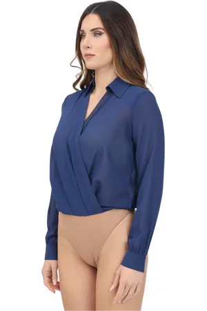 Elisabetta Franchi Tops, Dames, Blauw, XS, Polyester, Blauwe Georgette Top met Lange Mouwen en Drapering