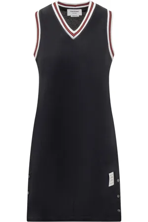 Thom Browne Kleedjes, Dames, Blauw, S, Katoen, Tennisjurk met V-hals