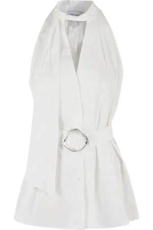 Isabelle Blanche Tops, Dames, Wit, M, Katoen, Elegante witte blouse met V-hals