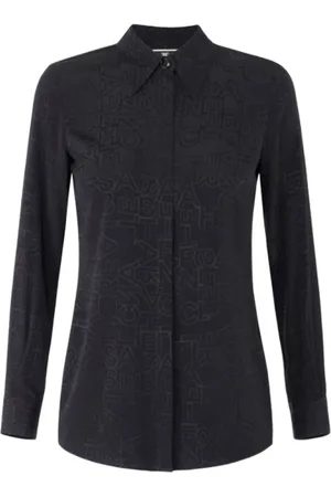 Elisabetta Franchi Blouses & Shirts, Dames, Zwart, L, Polyester, Georgette Jacquard Lettering Shirt