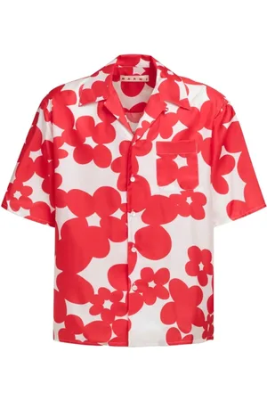 Marni Overhemden, Heren, Rood, L, Zijden overhemd met bloemenprint