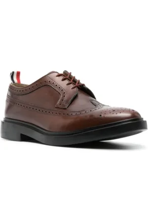 Thom Browne Schoenen, Heren, Bruin, 41 1/2 EU, Leer, Longwing Brogues met Ronde Neus