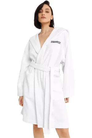 Dsquared2 Nachtkleding & Lounge, Dames, Wit, L, Katoen, Badjas met capuchon en logo