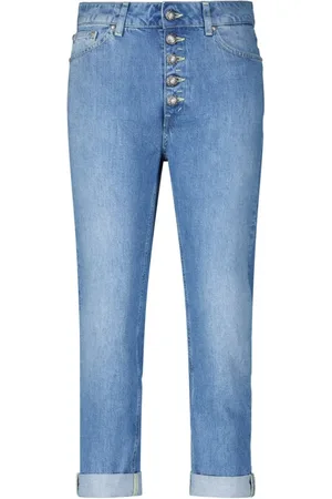 Dondup Jeans, Dames, Blauw, W31, Katoen, Elegante Loose-Fit Jeans met Sierknoopjes
