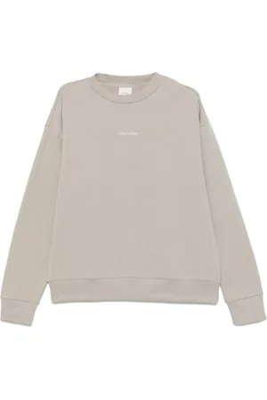 Calvin Klein Sweatshirts & Hoodies, Heren, Bruin, L, Katoen, Sweatshirt met Geborduurd Logo