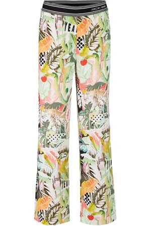 Marc Cain Broeken, Dames, Veelkleurig, XS, Flora-Fauna Broek met wijde pijpen