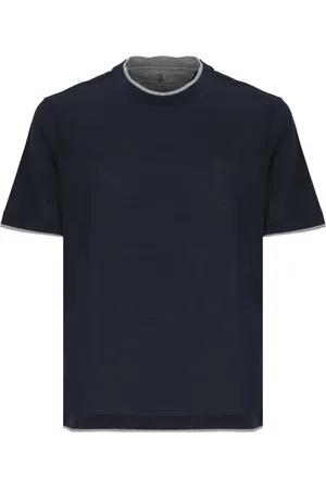 Brunello Cucinelli Tops, Heren, Blauw, S, Katoen, Blauw Zijde Katoen T-shirt met Ronde Hals