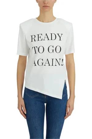 Elisabetta Franchi Tops, Dames, Wit, L, Katoen, Cotton Lettering T-Shirt
