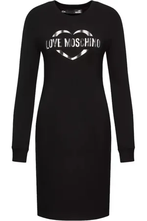 Moschino Kleedjes, Dames, Zwart, M, Cotton Blend Jurk met Metallic Logo