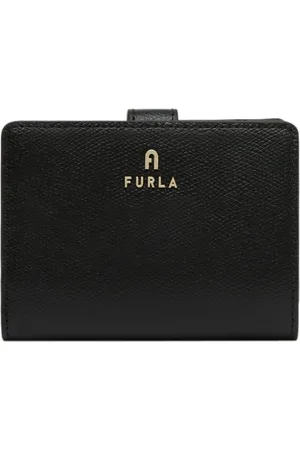 Furla Accessoires, Dames, Zwart, ONE Size, Leer, Compacte Portemonnee van Bedrukt Leer
