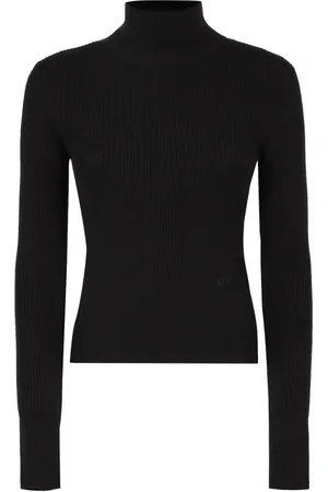 Patou Truien, Dames, Zwart, L, Wol, Geribbeld gebreide turtleneck merinowollen trui