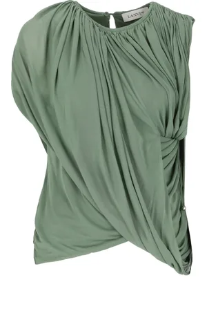Lanvin Blouses & Shirts, Dames, Groen, S, Groene Zijde Viscose Top met Draperie