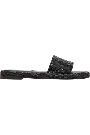 Steve Madden Schoenen, Dames, Zwart, 36 EU, Leer, Zwarte platte sandalen met strass