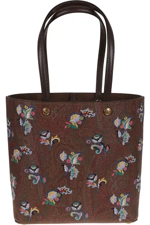 Etro Tassen, Dames, Bruin, ONE Size, Katoen, Bruine schoudertas met koeienhuid borduurwerk