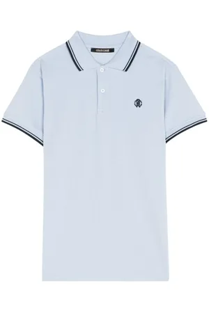 Roberto Cavalli Tops, Heren, Blauw, 3Xl, Katoen, Monogram Poloshirt met Geborduurd Logo