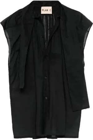 Plan C Blouses & Shirts, Dames, Zwart, S, Katoen, Blouse met sjaaldetail en kapmouwen