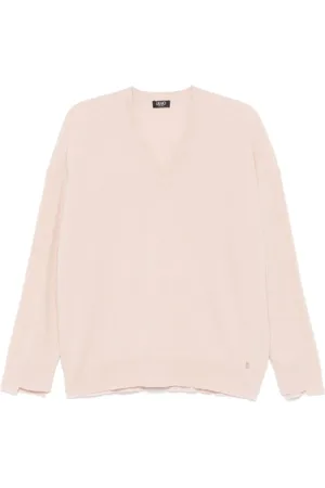 Liu Jo Truien, Dames, Roze, S, Wol, Geribbelde Gebreide Trui met V-hals
