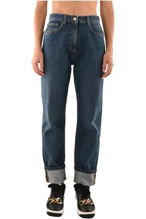 Elisabetta Franchi Jeans, Dames, Blauw, W29, Katoen, Mom Fit Jeans met Geborduurd Logo
