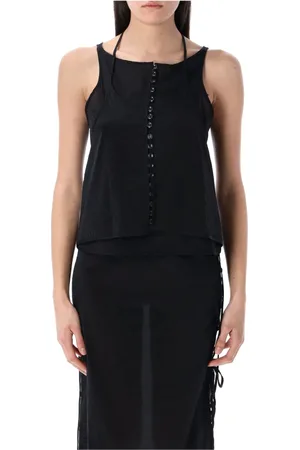 Low Classic Tops, Dames, Zwart, M, Nylon, Zwart Doorschijnende Knoopsluiting Top