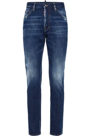 Dsquared2 Jeans, Heren, Blauw, L, Katoen, Marineblauwe Jeans met Whiskers