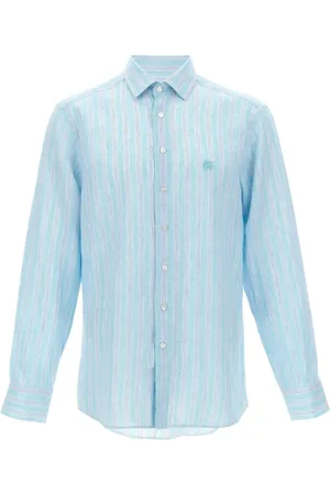 Etro Overhemden, Heren, Blauw, 2Xl, Linnen, Lichtblauwe Linnen Gestreepte Overhemd