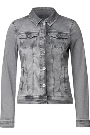 CECIL Jassen, Dames, Grijs, S, Denim, Grijze Denim Jack met Overhemdkraag