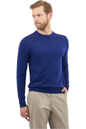 Brooks Brothers Truien, Heren, Blauw, M, Wol, Lamswollen trui met ronde hals