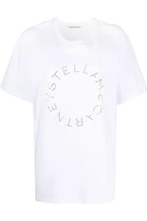 Stella McCartney Tops, Dames, Wit, S, Katoen, Effen wit katoenen T-shirt met logo