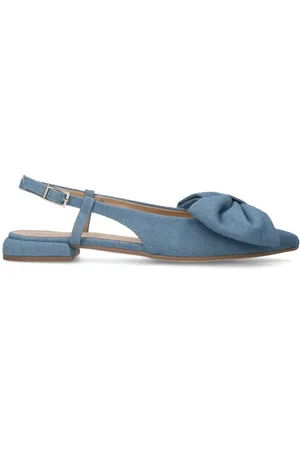 Manfield Schoenen, Dames, Blauw, 37 EU, Denim, Denim Slingbacks met Strik