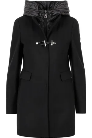 FAY Mantels, Dames, Zwart, XS, Wol, Gewatteerde Jas van Wolmix met Capuchon
