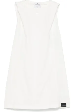 Courrèges Tops, Dames, Wit, M, Katoen, Hooded Tank Top met Logo
